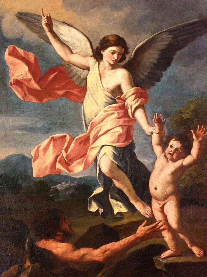 Angelo e diavolo lottano per il bimbo